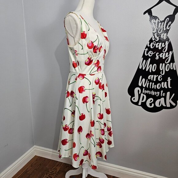 Tatyana Cherry V Neck Sleeveless Retro Midi Swing Dress - Picture 5 of 14